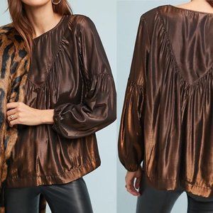 Anthropologie Amadi Merry Metallic Blouse Bronze